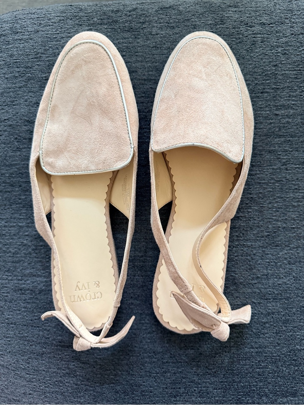 crown & ivy Soft Khaki Suede Slingback Loafers